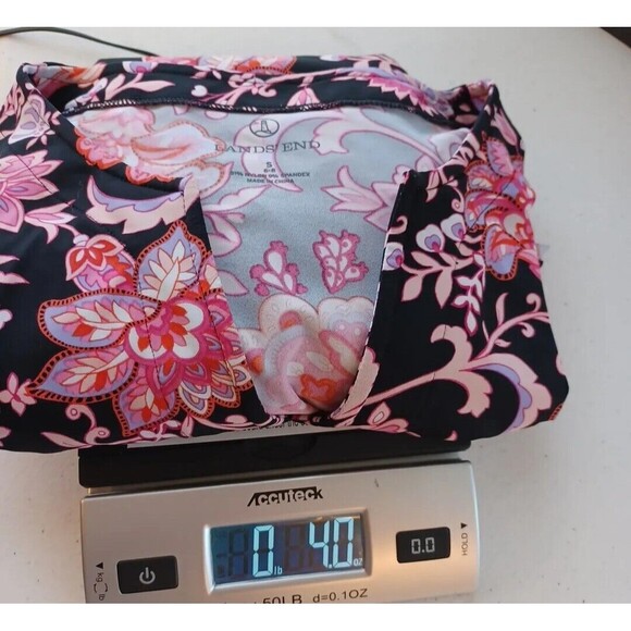 Lands End Knit Pullover Top S Pink Floral Shortsleeve V Neck Spandex Stretchy - Picture 13 of 13